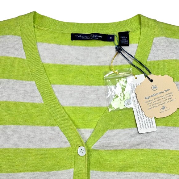 NWT Agave Denim Striped Cardigan Sz L Supima Cotton Green Oversized Boxy Preppy - Picture 5 of 11